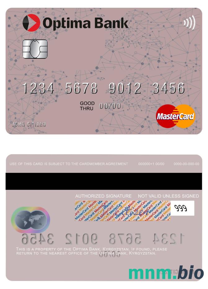 Kyrgyzstan Optima Bank przykład karty mastercard w formacie PSD